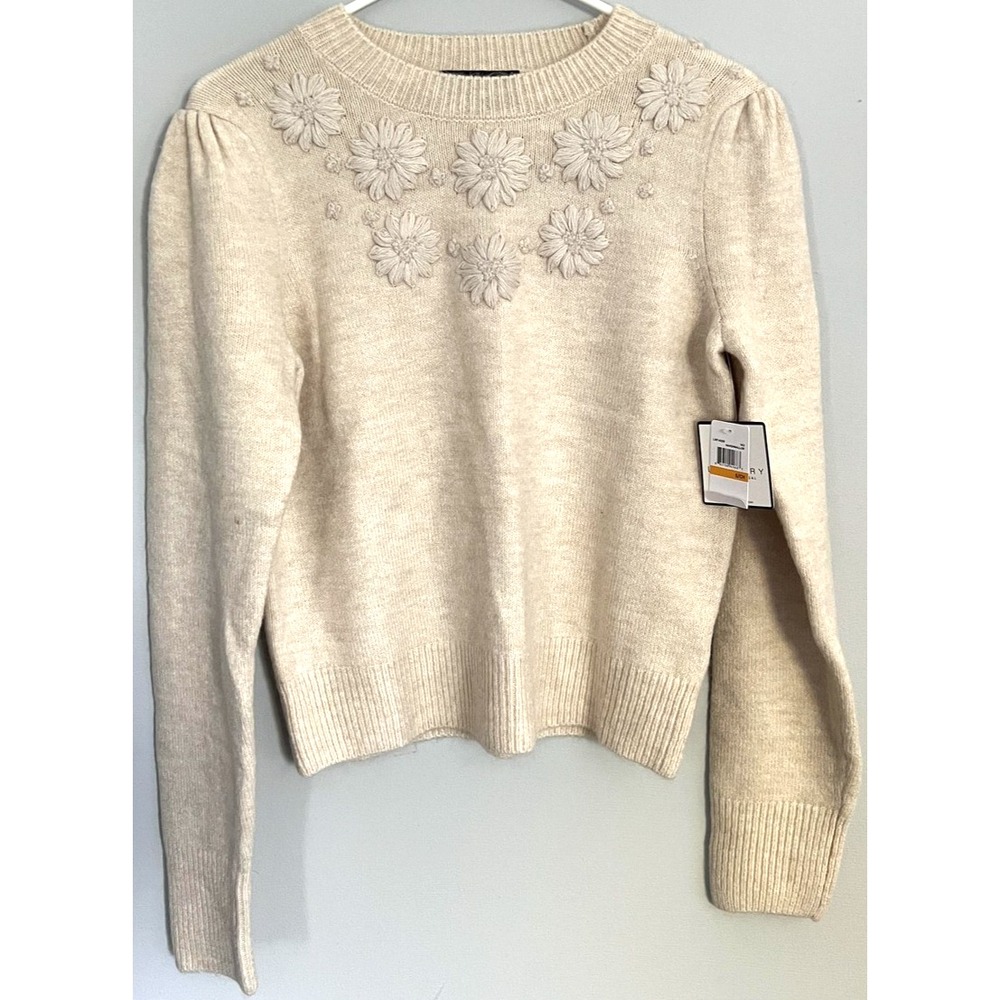 Laundry By Shelli Segal Sweater WomenS S Beige Marshmallow Floral Knit Crop NWT